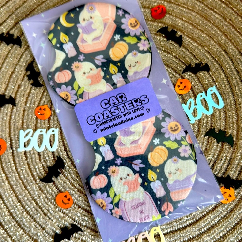 ☁️ 3/$30☁️ HANDCRAFTED CAR COASTER SET - BOOKISH BOO